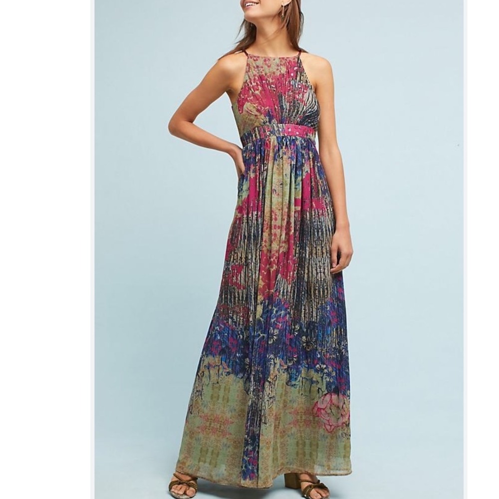 Anthropologie Bhanuni by Jyoti Abstracted Floral Maxi Dress M Sequin Details - Picture 1 of 10